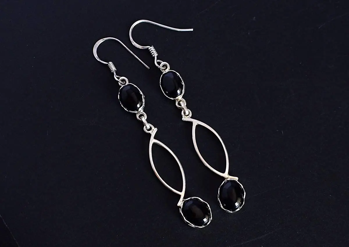 Valentines Gifts 925 Sterling Silver Black Onyx Drop Dangle Earrings Engagement Wedding Anniversary Bridal Jewelry For Her