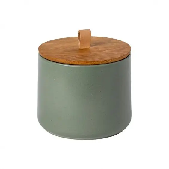 Storage Jars For Kitchen & Table Top Decoration Set Of 3 Clear Glass Round Box With Mango Wood LID Natural Colour Medium Size