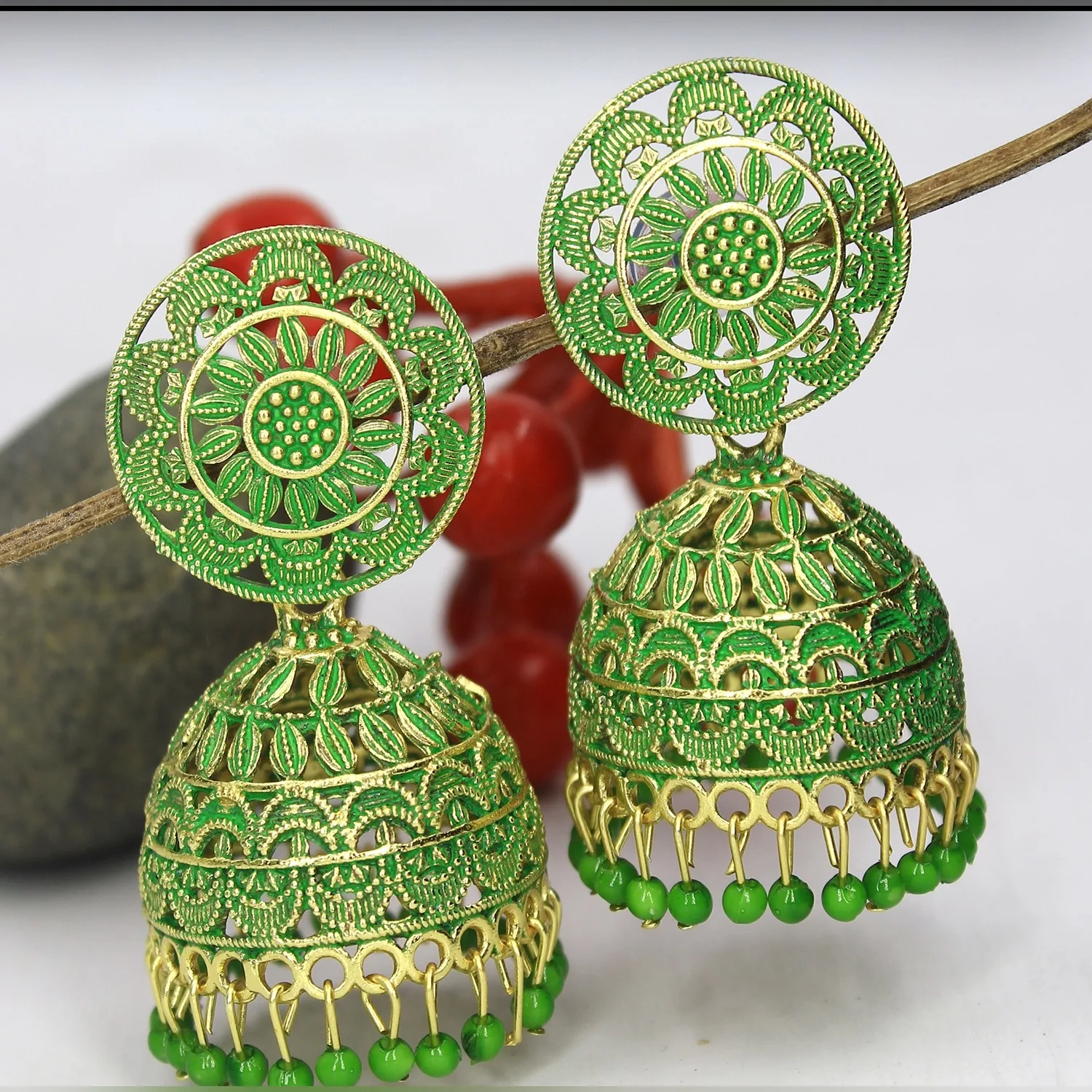 Earrings Meenakari designer colorful beads indian style premium quality jumkha bali hoop earrings for women Earchain earring