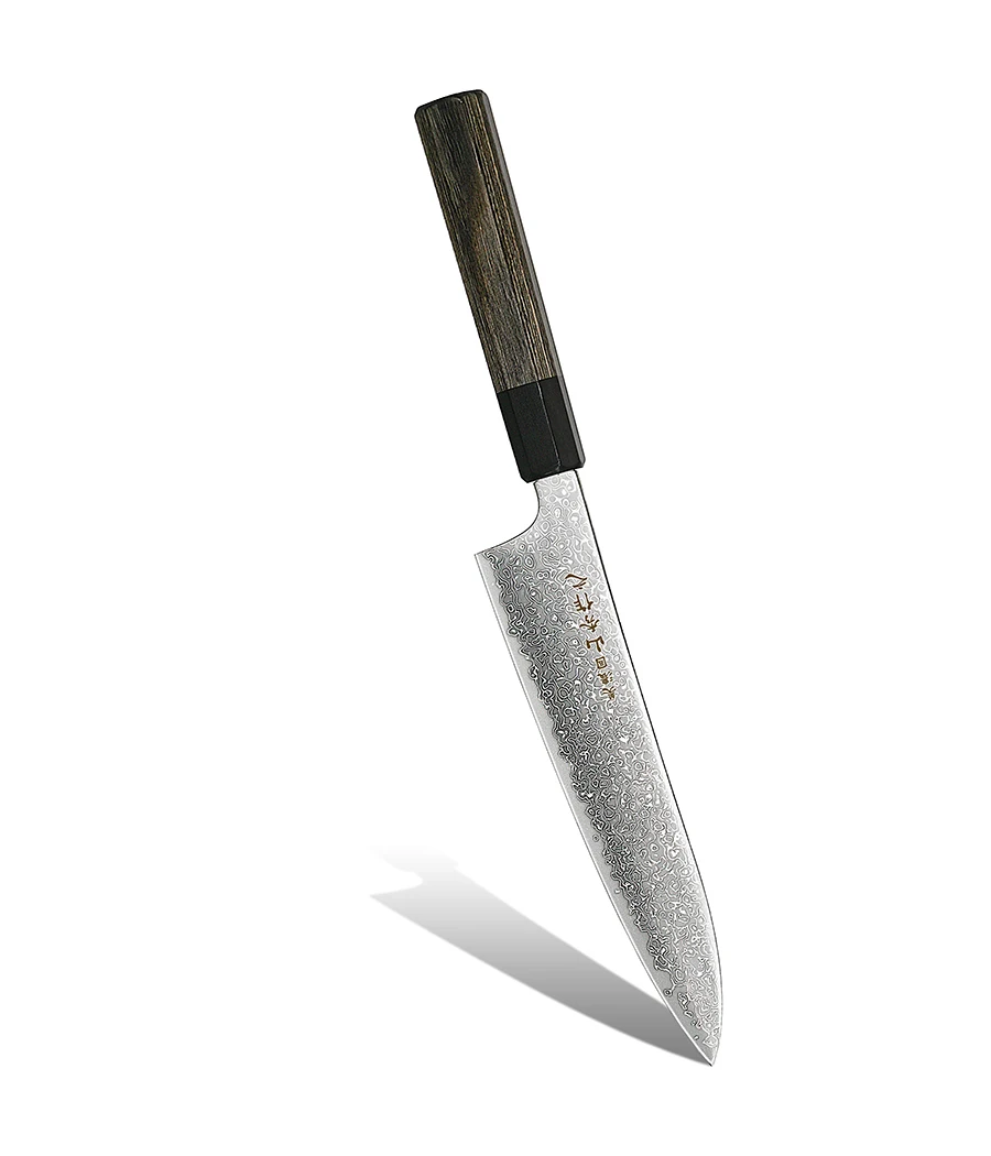 Most powerful stainless steel knife for meat cutting with beautiful damascus chef knife by japanese traditional craftsman