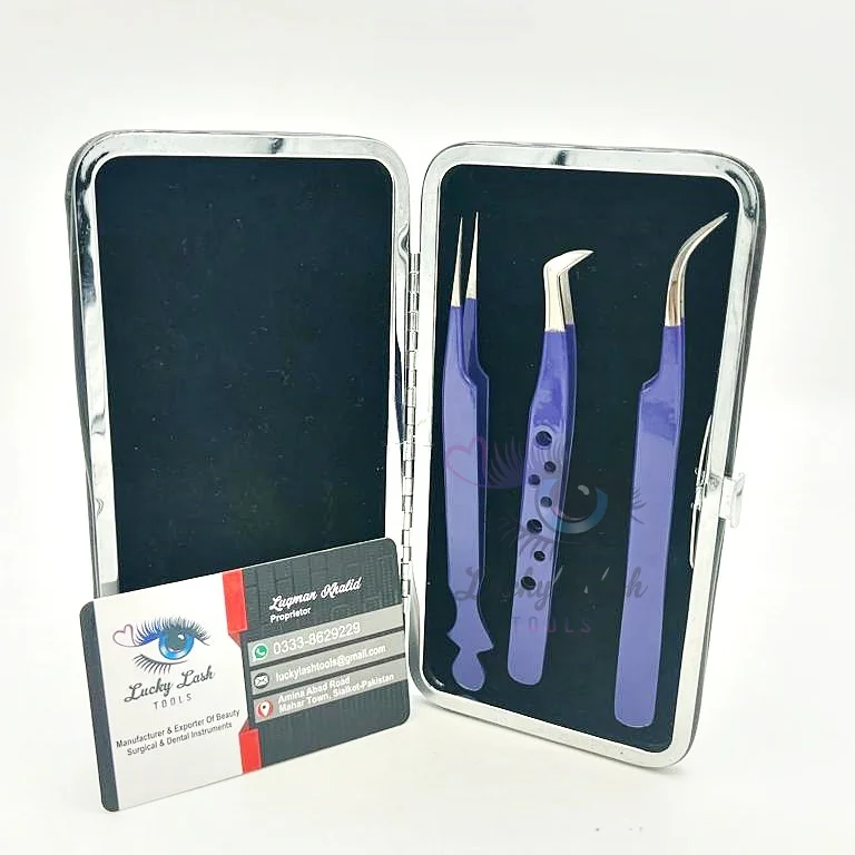 RB-Private Label latest design eyelash extension tweezer royal blue tweezers for eyelash extension false stainless steel tweezer