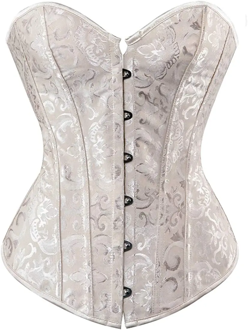 Womens Steel Boned Satin Overbust Waist Training Brocade Corset