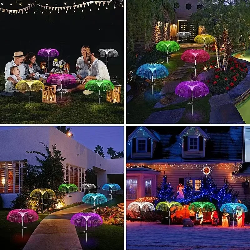 Landscape Decorative IP65 Outdoor Waterproof LED Solar Fiber Optic Lamp Jellyfish Fountain Lights Garden Solar Lawn Lights