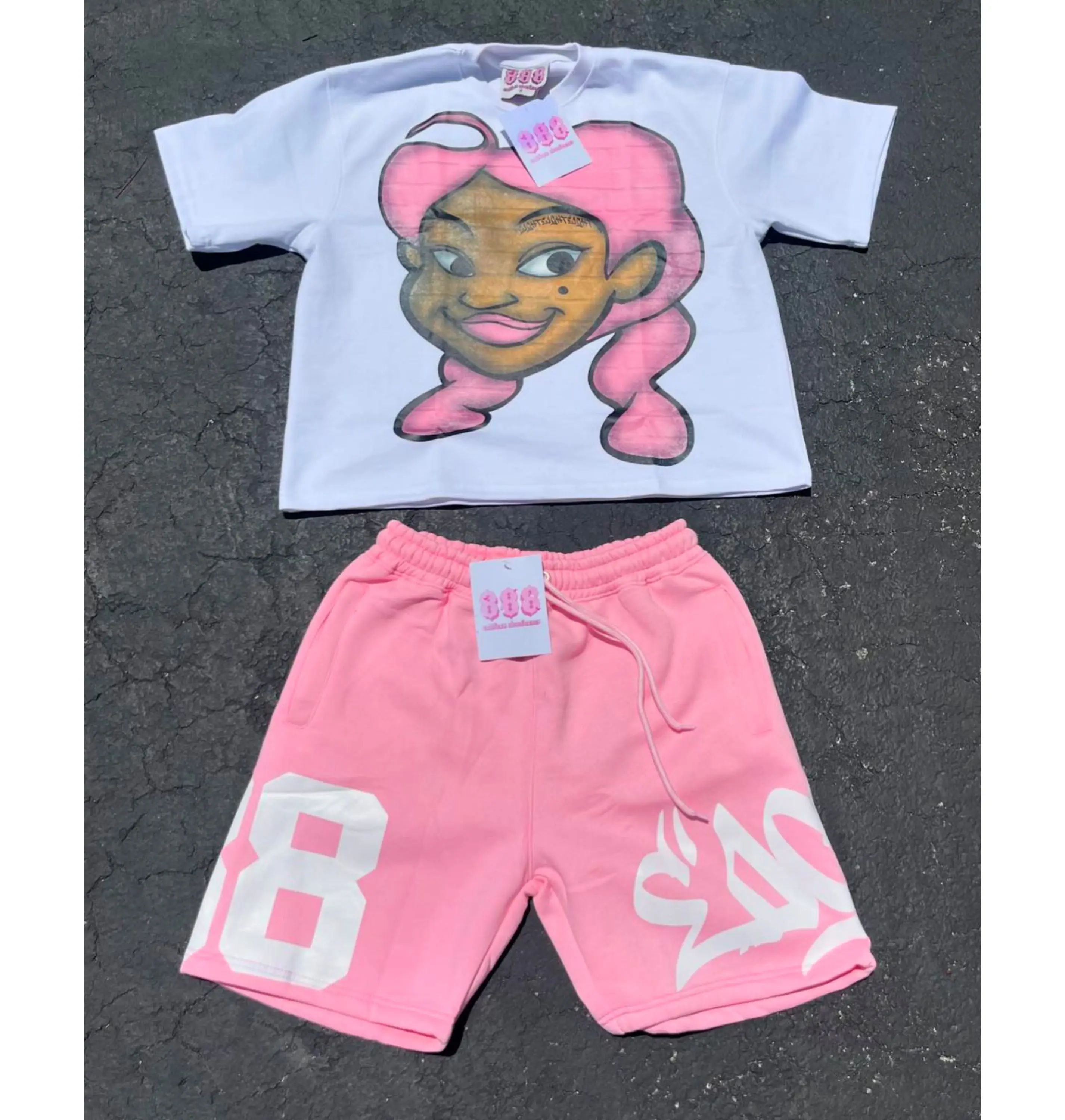 Custom Logo Tshirts With Shorts Short Set 100% Cotton French Terry Tech Fleece Summer Shirt Shorts Sets For Men