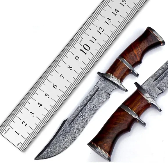 Handmade Damascus Steel Hunting Knife Skinner Knife Every Day Carry Fixed Blade Knife With Leather Sheath