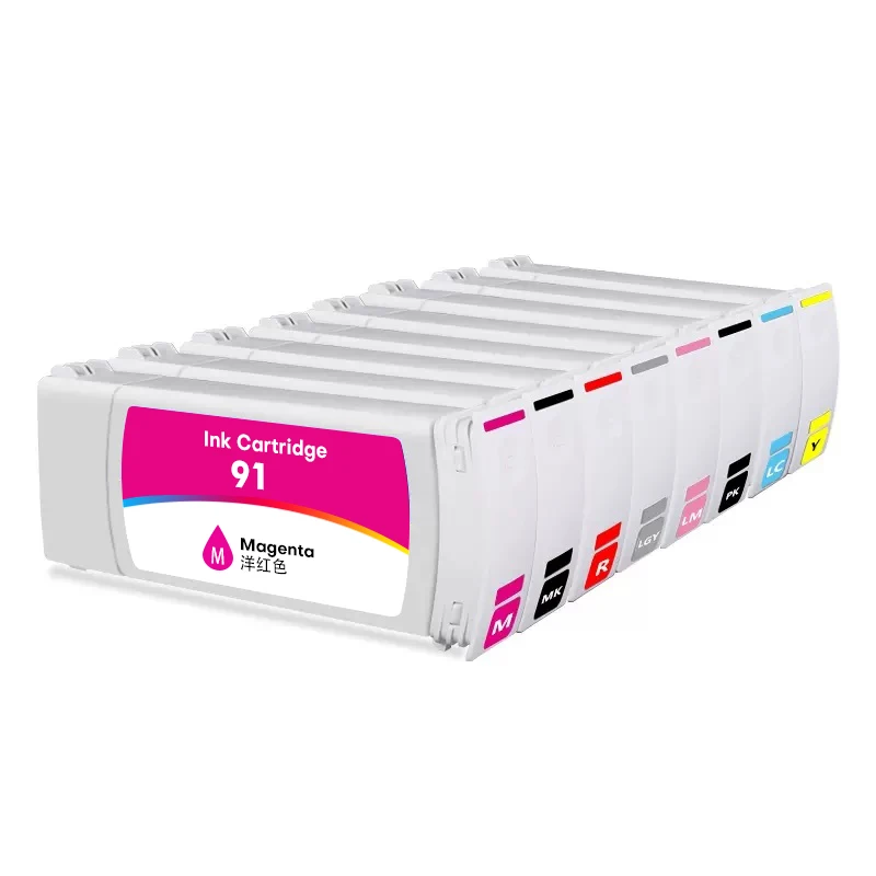 HESHUN 91 Premium Remanufactured Color Ink Cartridges C9464A - C9471A For HP HP91 Designjet Z6100 Z6100ps Printer