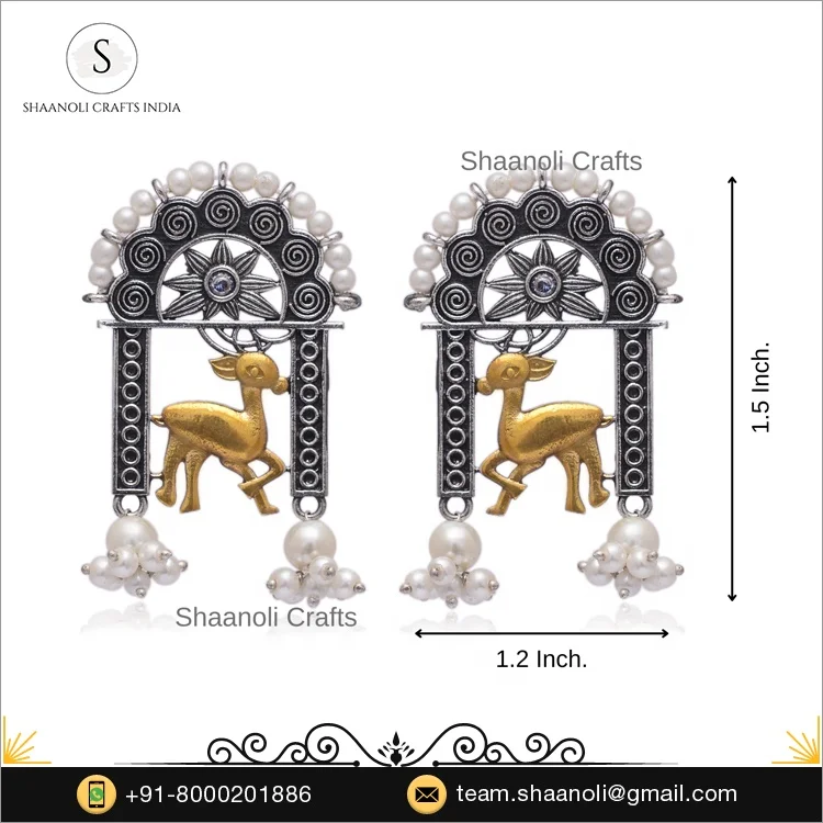 Antique Silver Oxidized Dual Tone Earrings New Arrival Wedding Jewelry for Women Gold and Brass with Pearl Ethnic Style Gift