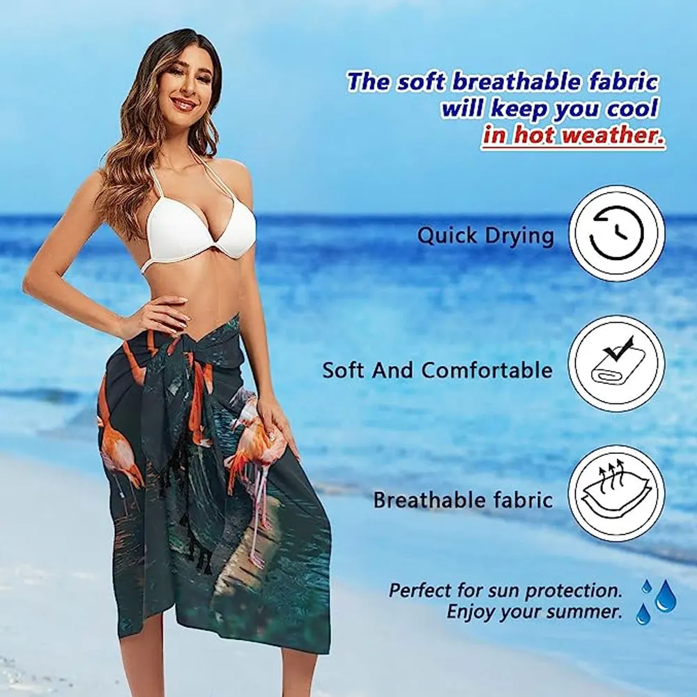 High Quality Women Beach Sarong Bating Suit Cover Ups Wrap Skirt Bikini Pareo for Swimwear-Beautiful Flamingo