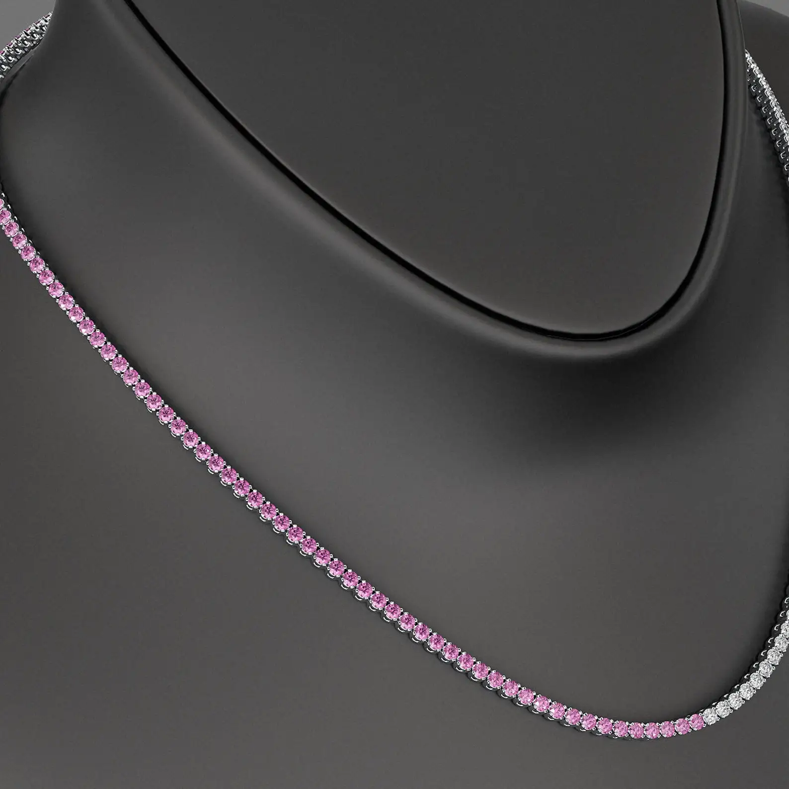7.18 Carats Natural Pink Sapphire & Lab Grown Diamond Tennis Necklace Diamond For Her Solid Gold Conflict Free Diamond Jewelry