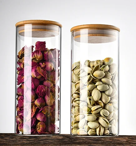 Safe In Microwavable Oven Eco Friendly Food Container Glass Jars  For Kitchen Storage With Bamboo Lids