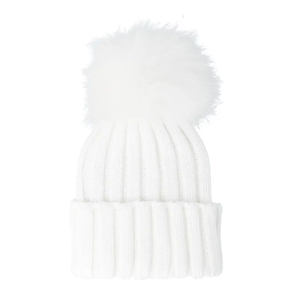 Best Supplier Made in italy Knitted White Beanies Hats With Finnraccon Fur Pompon For Winter Holiday