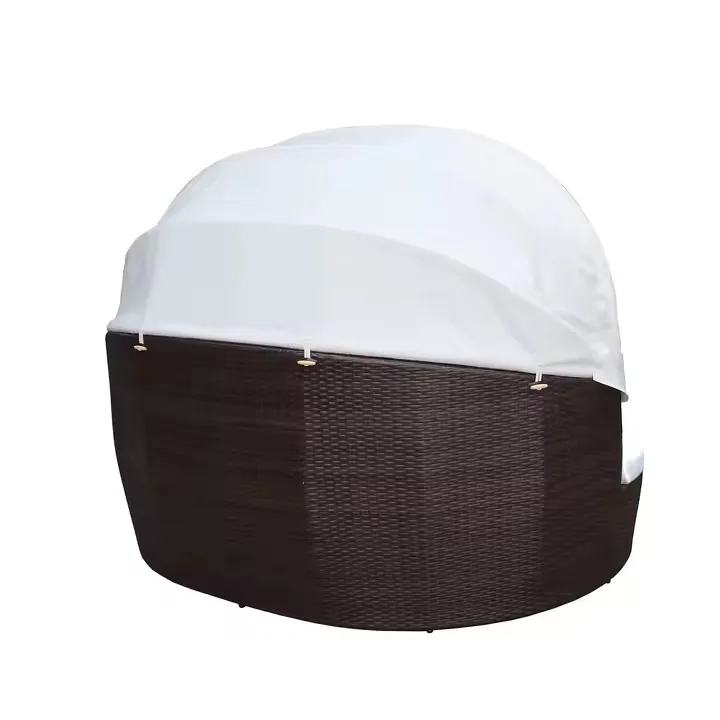 Thien Phu Outdoor Garden Parasol Commercial Beach Umbrella with Stripe Rattan Bed for Hotels and Glamping