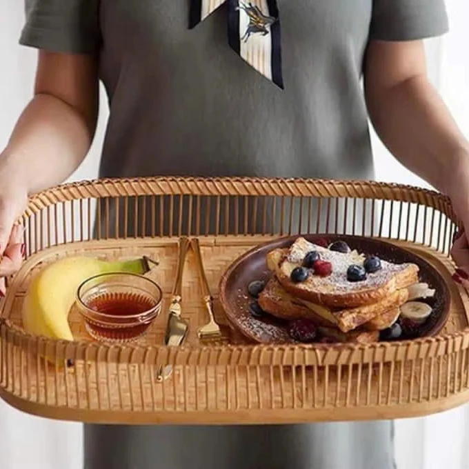 Вьетнамские 100% экологически чистые бамбуковые плетеные прямоугольные подносы из ротанга для подачи водорослей декоративные корзины домашних продуктов