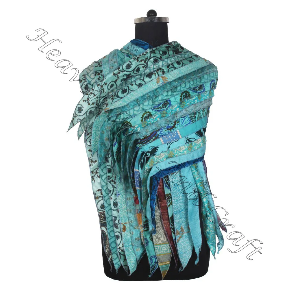 Recycled Silk Sari 15 Strips Custom Indian Silk Scarf Wholesale Natural Silk Scarf Multicolor Recycled Wholesale Manufacturer