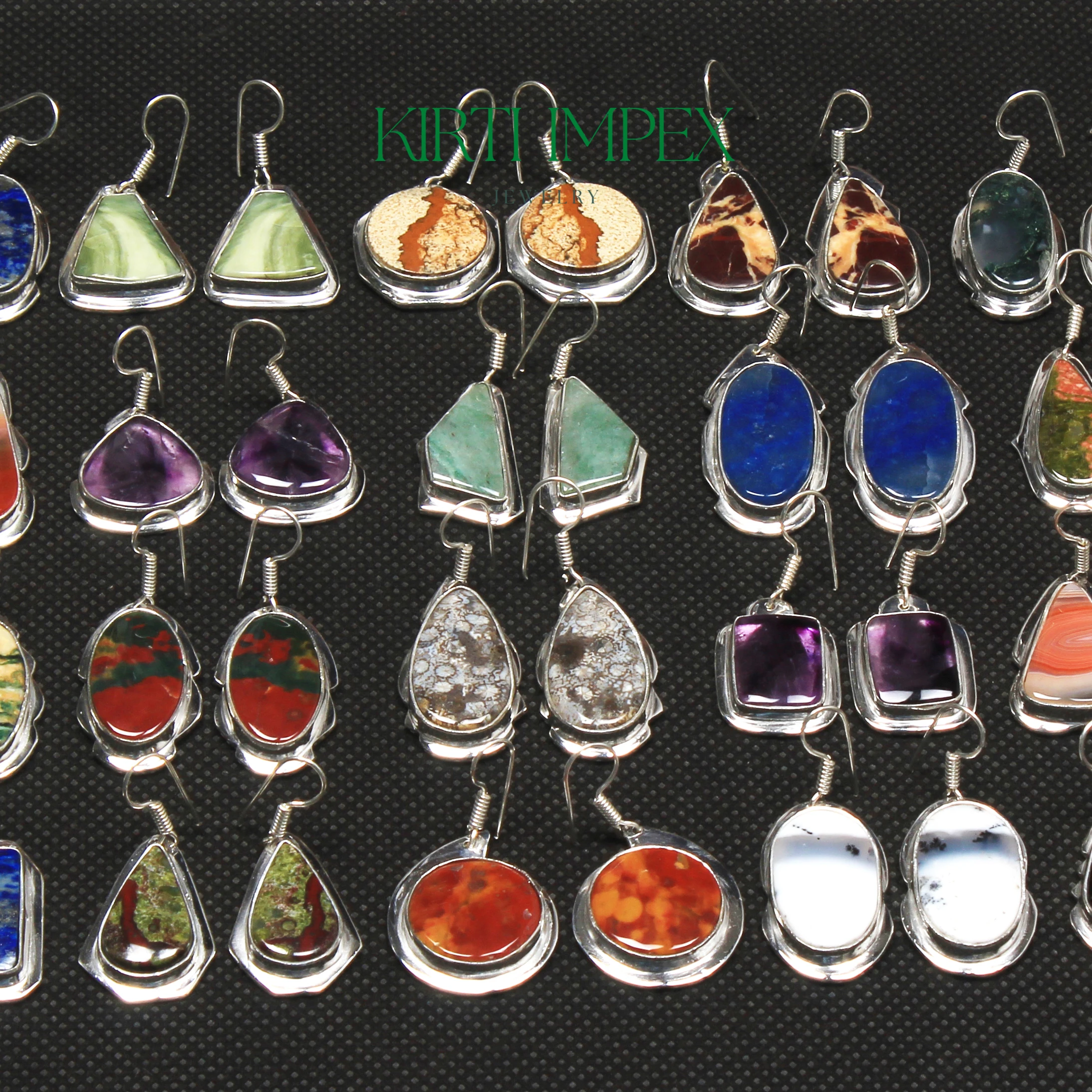 Wholesale Silver-Plated Gemstone Earrings Set - Assorted Crystal and Healing Stones for Women girls Bohemian Design Gem Eatrings