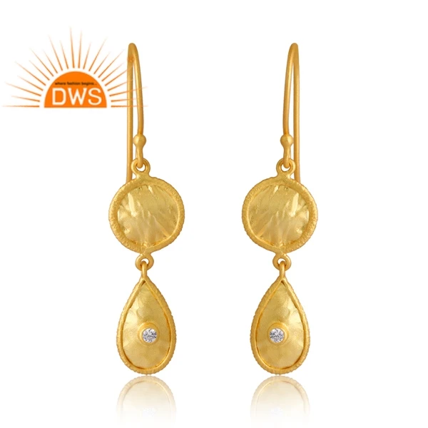 Vintage Design Sterling Silver 18K Gold Plated Natural  Cz Gemstone Earring Demi Fine Jewelry For Women Gift For Her.