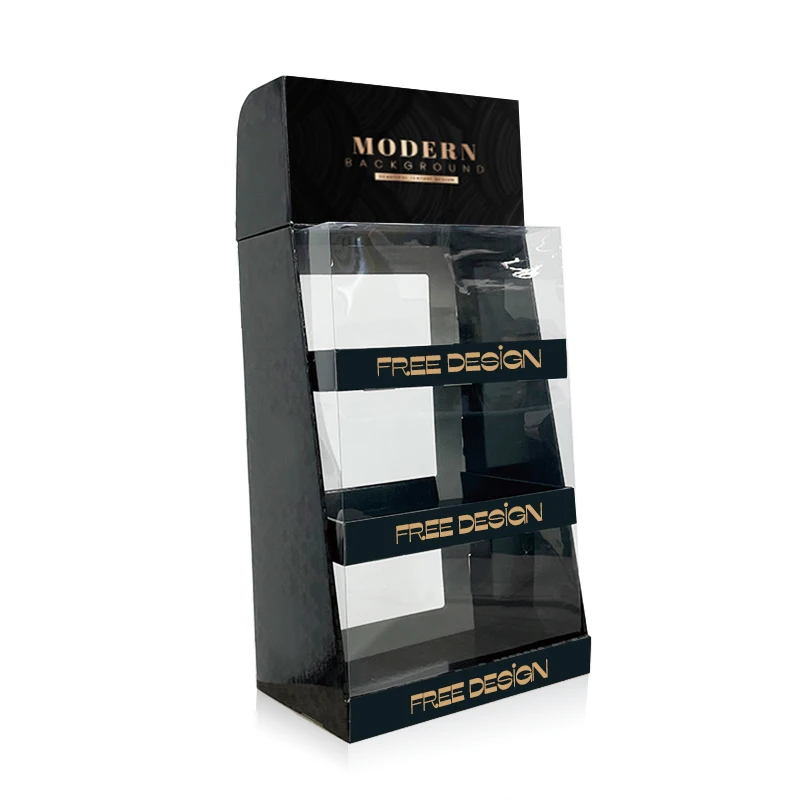 Environment Friendly Three Shelves Custom Black Small Cardboard Counter Display Case