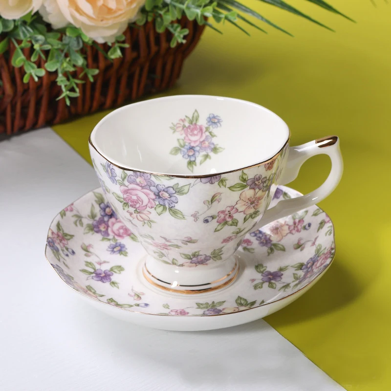 2024 New Arrived Factory Direct Sale Bone China British Afternoon Tea  Coffee Cup and Saucer Set with real gold rim