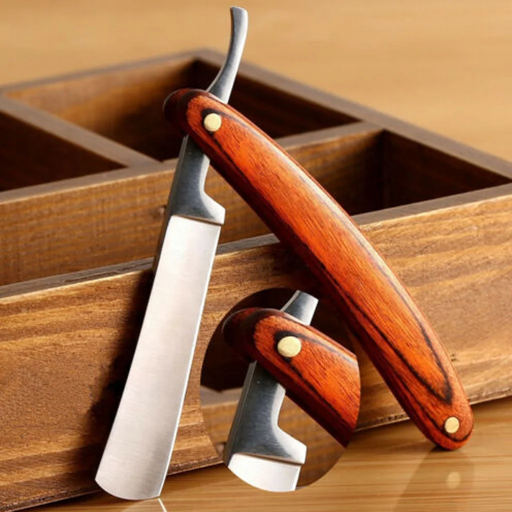 Barber Straight Edge Razor With Pure Wooden Handle Folding Shaving Knife Stainless Steel Cut Throat Shaving Razor For Salon