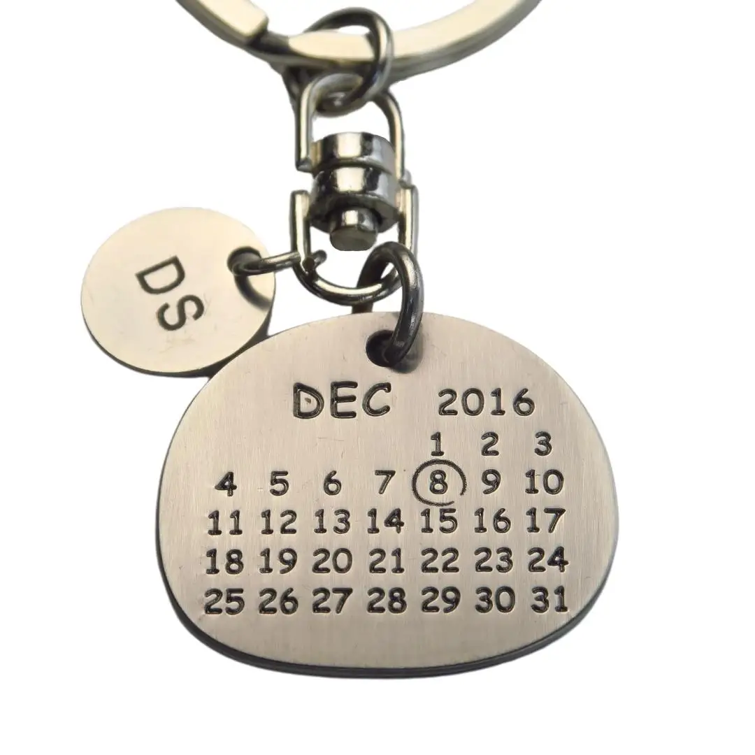 Metal Key Ring With Logo Anniversary Custom Zinc Alloy Calendar Keychain Blanks