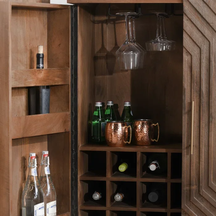 Modern Luxury Design Style 36 inch Length Solid Wooden Bar Cabinet with Shelves and Wine Rack for Home Hotel Bar and Restaurant
