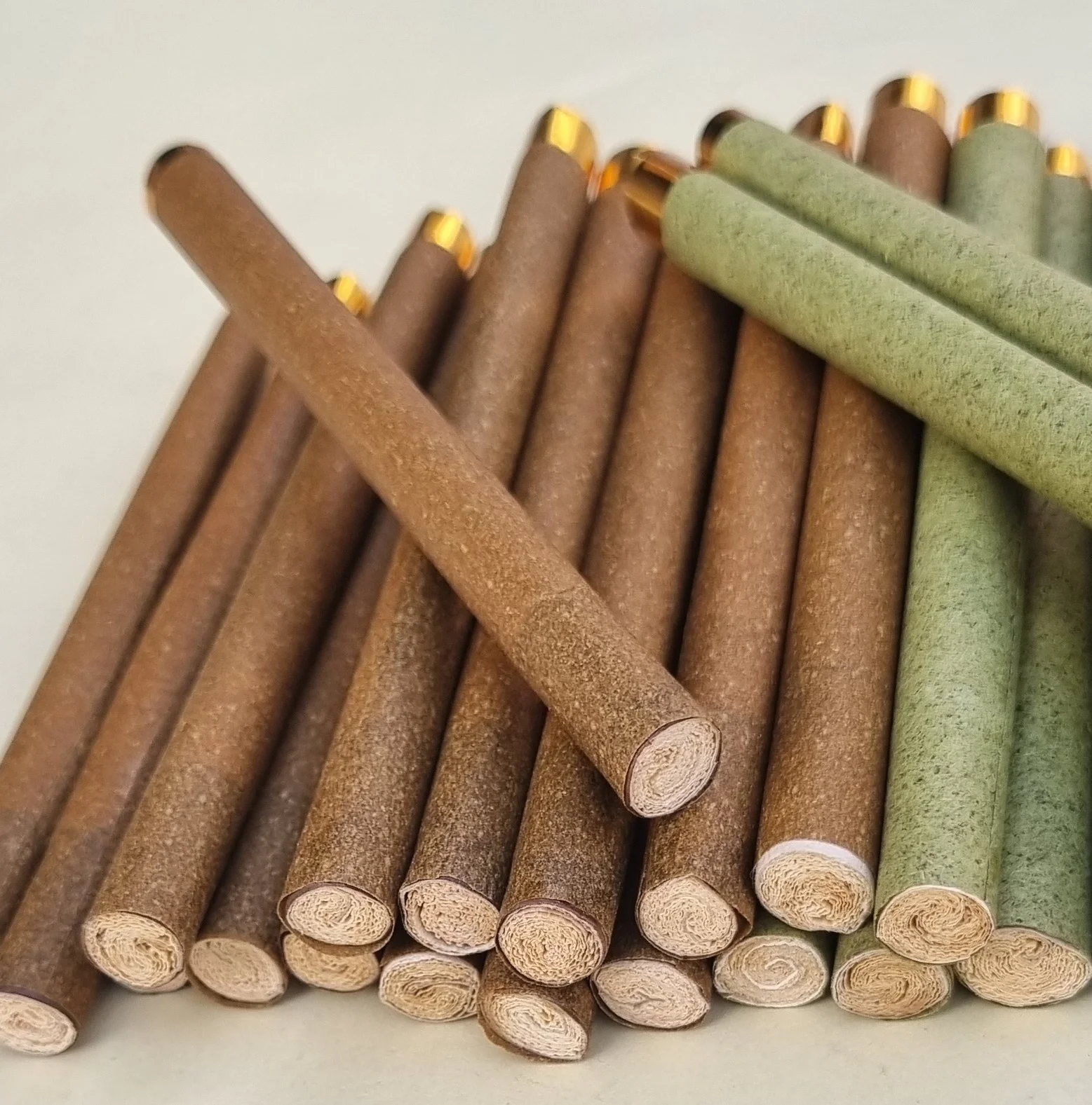 Round Glass & wood tips Brown Green Natural loose leaf cut size wraps NON GMO American Green & Brown paper rolled cones tubes