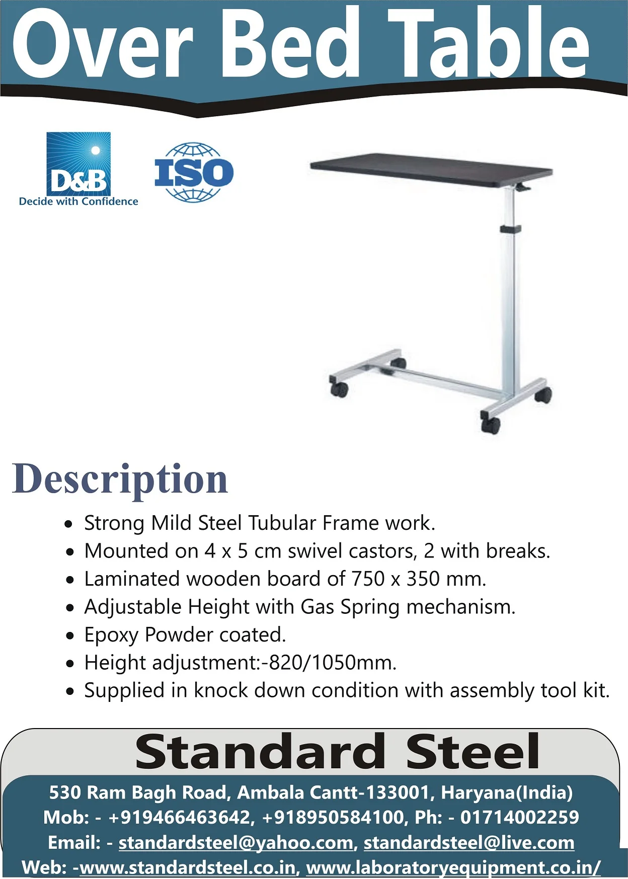 Patient Over Bed Table hospital patient food Table Height adjustable Hospital bed Table hospital furniture price