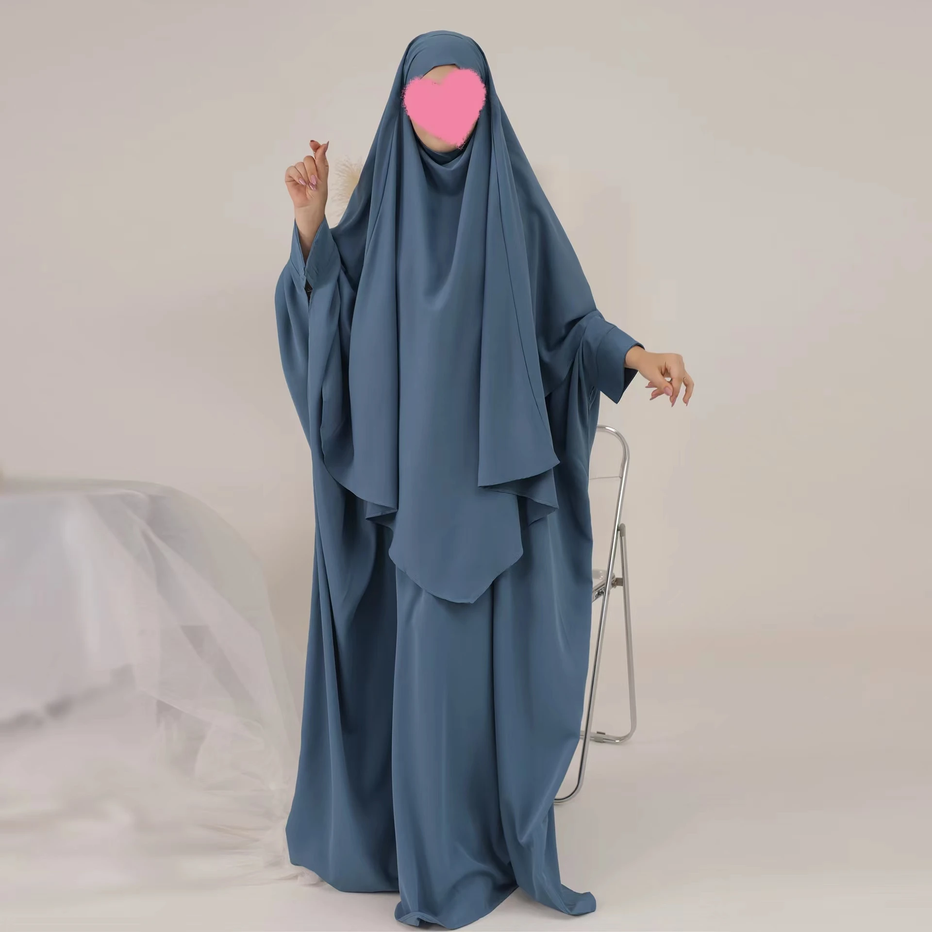 3544 Kuwii 2 Pieces Prayer Wholesale Fashion Turkish Pakistan Saoudien Khimar Jilbab Nida Abaya Muslim Dress Jilbab For Women