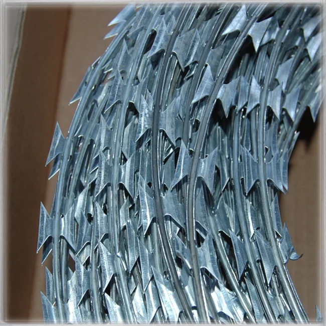 Low price concertina hot dipped galvanized 450mm X10m MBBT COIL BTO-22 fence top Concertina Razor Barbed Wire