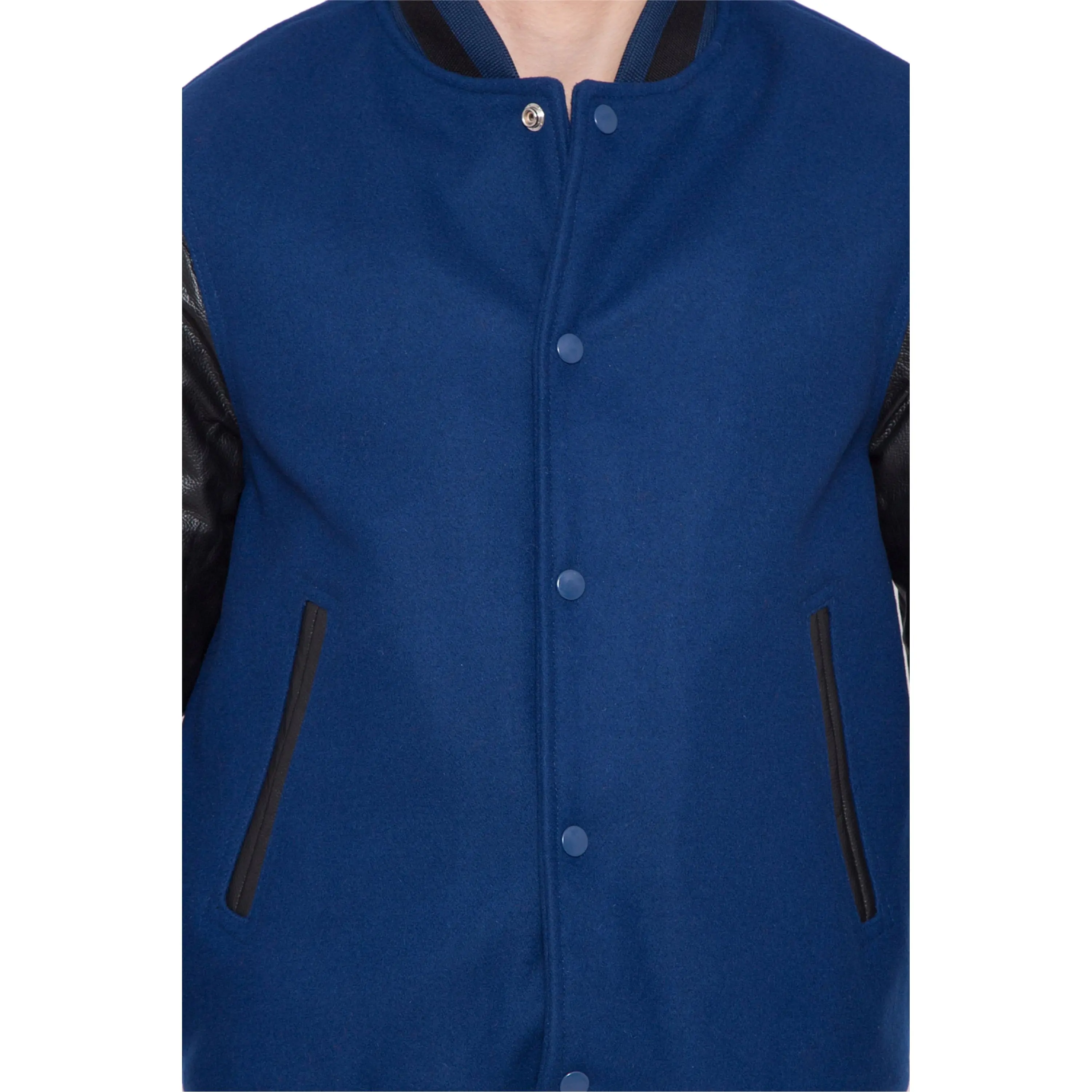 100% Cashmere Wool Body and Genuine Cowhide Leather Sleeves Dark Navy & Black Letterman Jacket