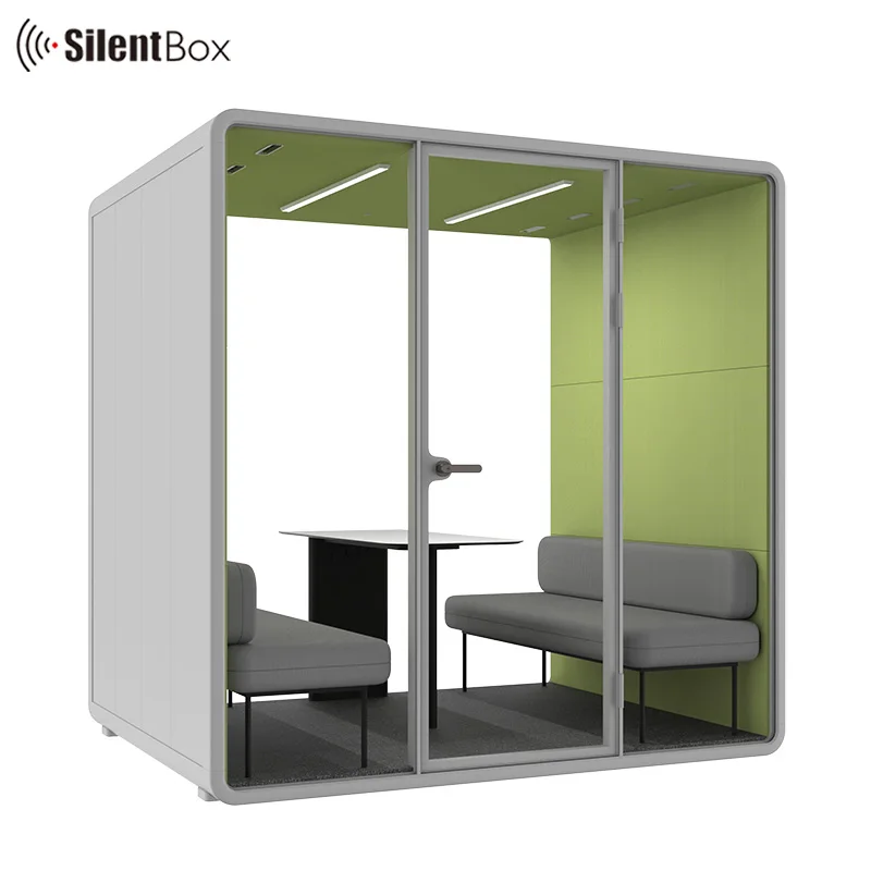 Office pods model L-4 person booth multiple interior colors available soundproof cabin easy to install