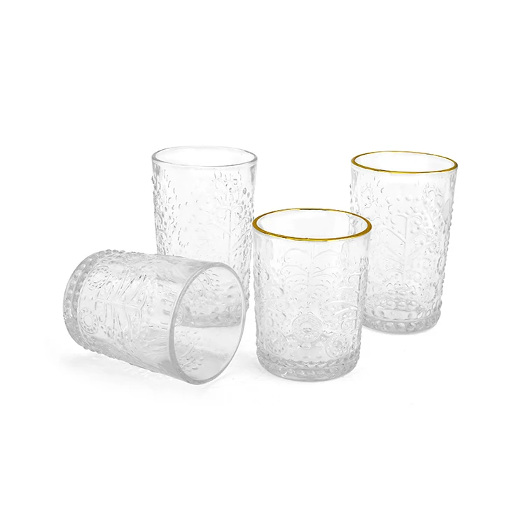 Vintage crystal restaurant water cups embossed fancy glass cup for cocktail