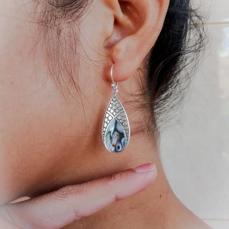 NY-ER135-Silver Drop And Dangling Earring Abalone Inlay Fashion Luxury Famous Designer Brands Jewelry High Quality