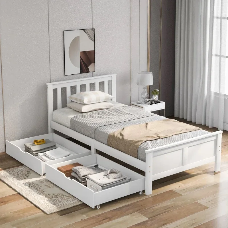 Solid Pine Divan Storage Bed with Drawers Single Solid Wood and Plywood Bed Frame for Home or Hotel Queen Size