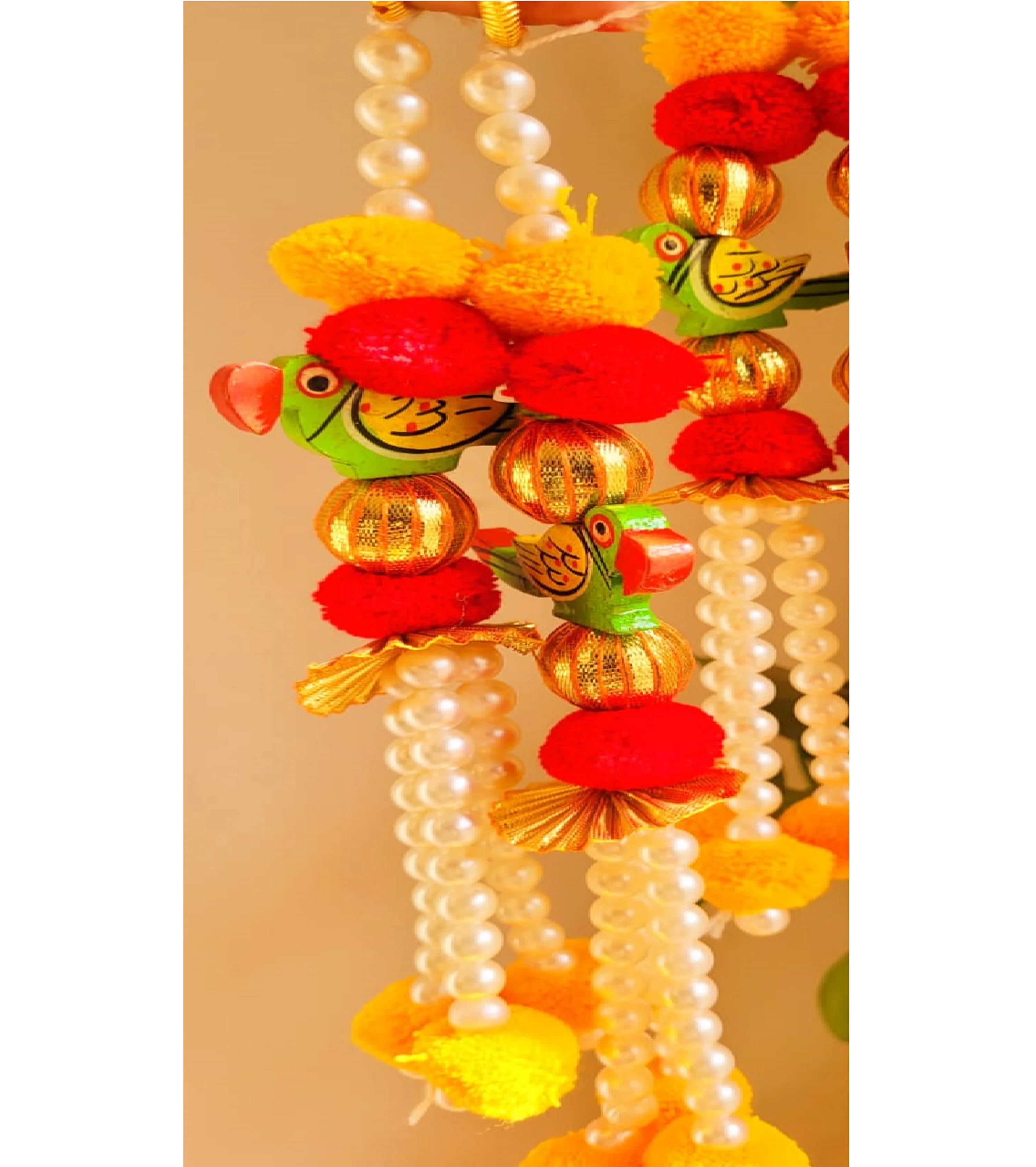 Traditional Style Parrot Wall Hangings Pompom Pearl String Garlands Party Decoration Indian Decorative Gift Trending Decor Idea