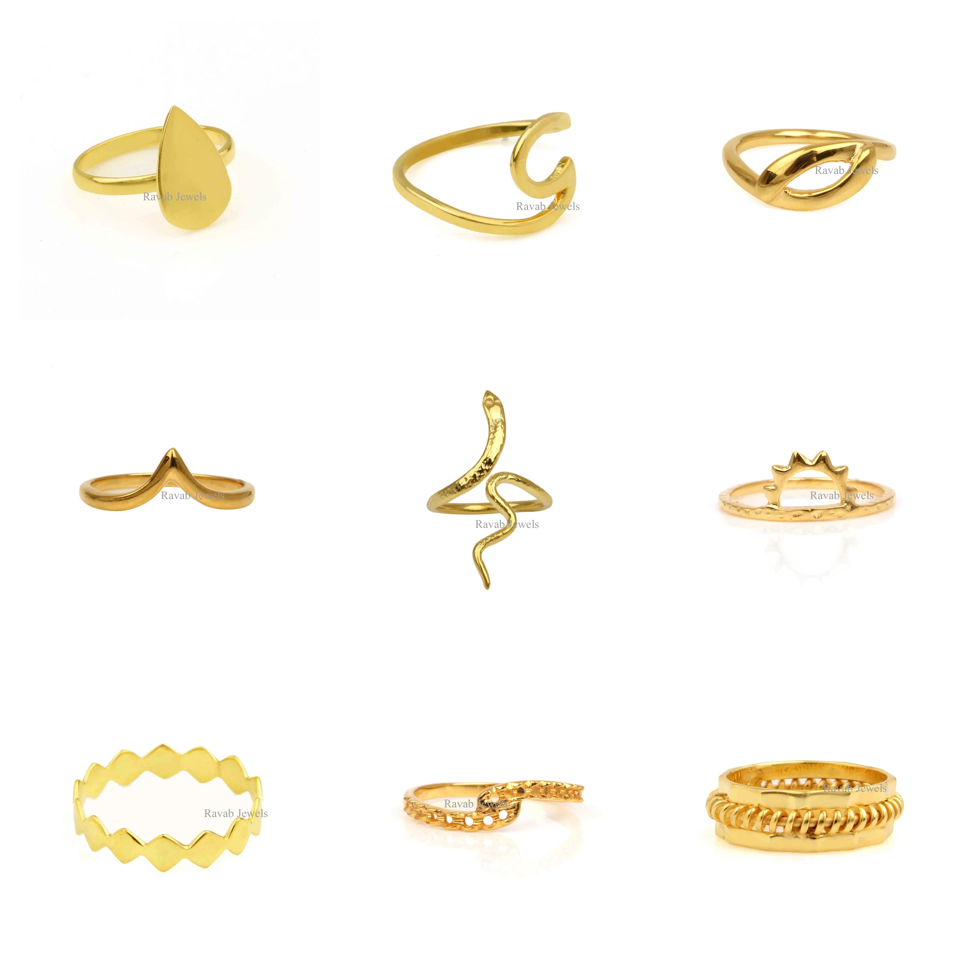 Sunrise Design 18k Gold Plated Minimal Simple Handmade Stacking Eternity Vermeil Band 925 Sterling Silver Ring For Women & Girls