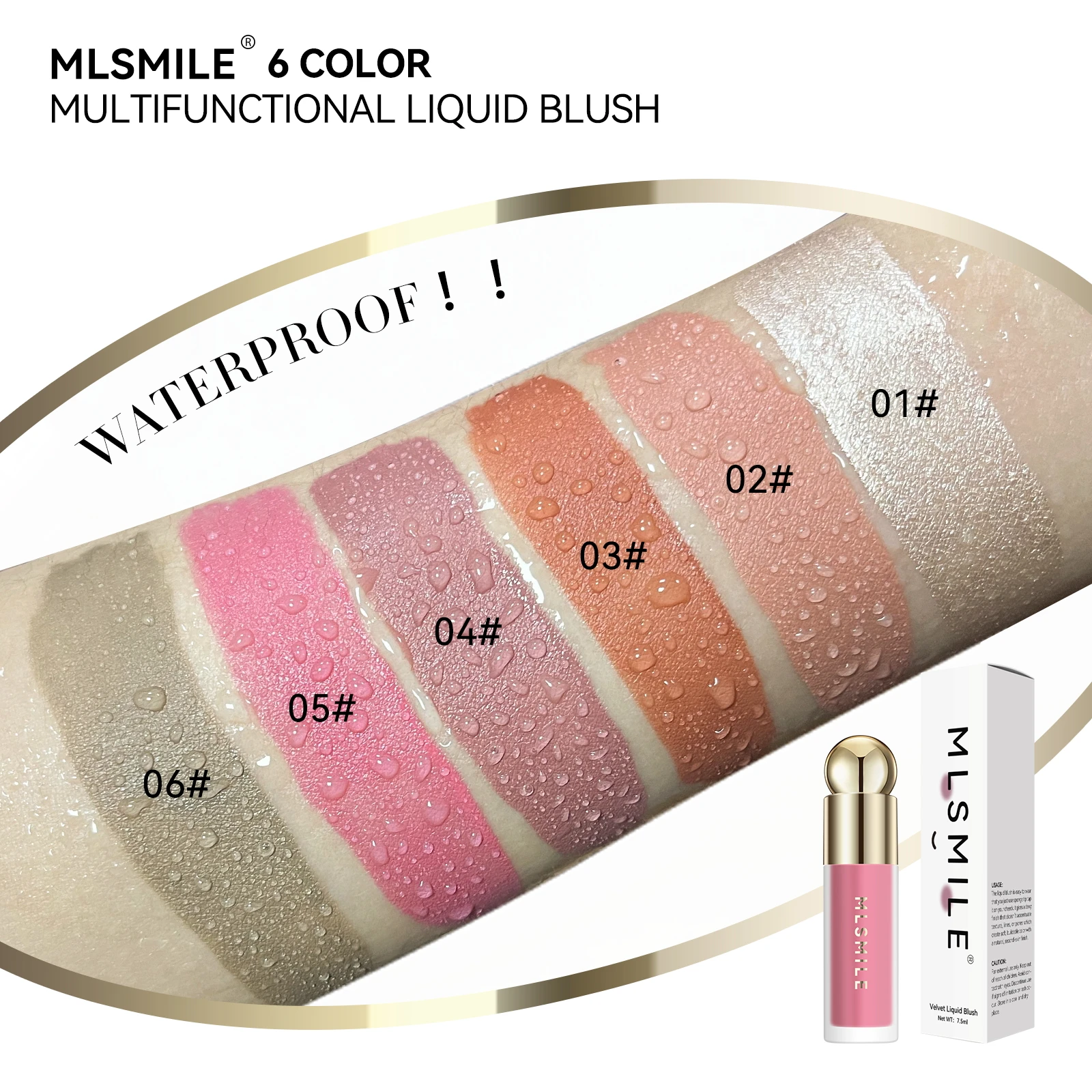 MLSMILE OEM, 6 цветов, стойкие непромокаемые, водонепроницаемые, водонепроницаемые, жидкие, матовые румяна для женщин