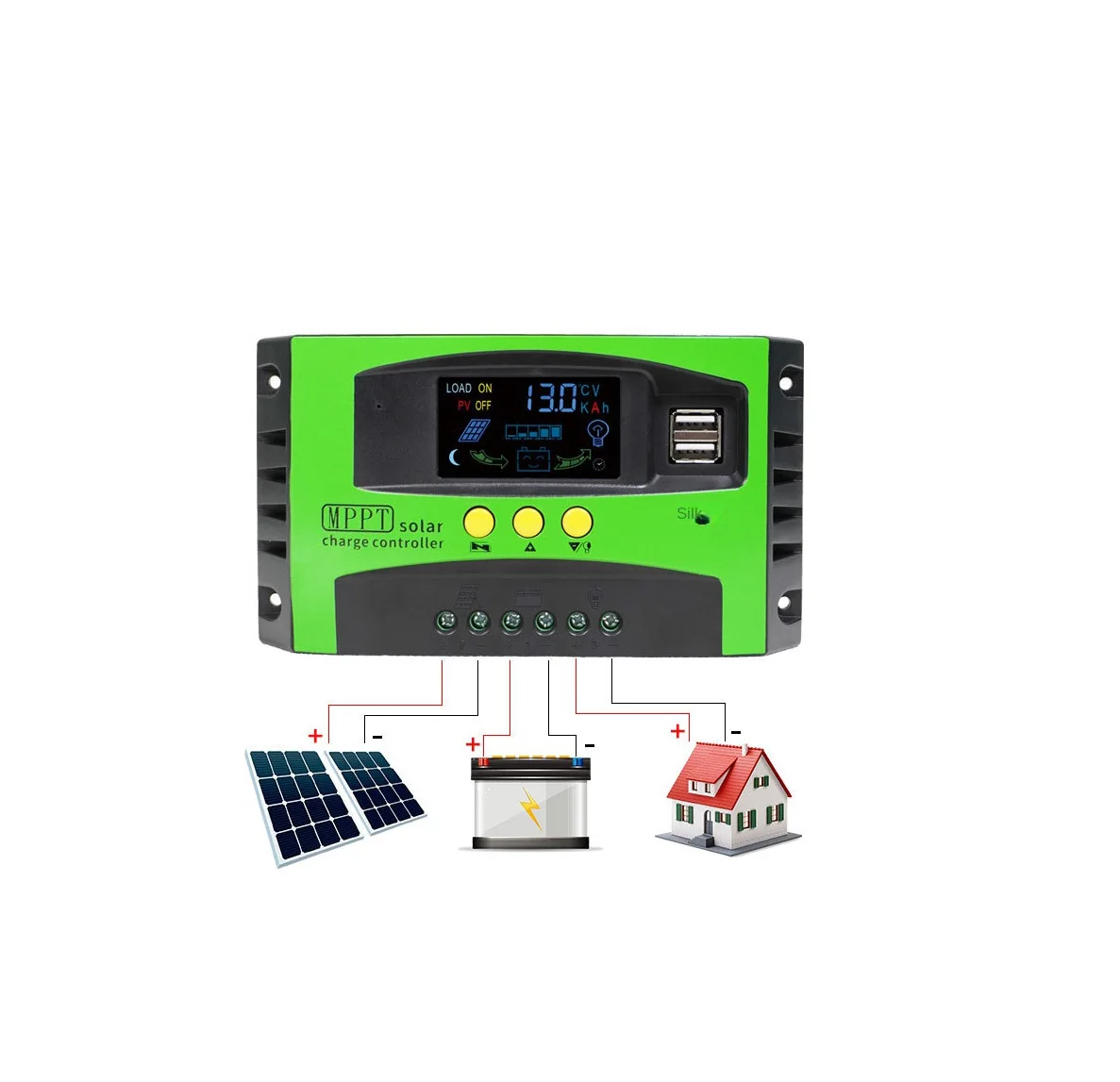 Контроллер MPPT 12 В 24 10А 20А 30А зарядка и разрядка аккумулятора двойной USB мобильный телефон контроллер солнечного заряда