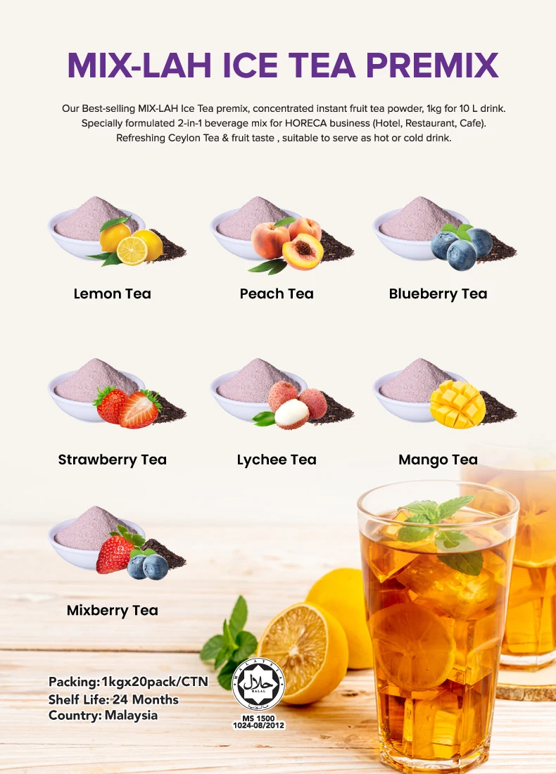 Instant Tea Flavor Lychee Tea Powder 1kg Halal