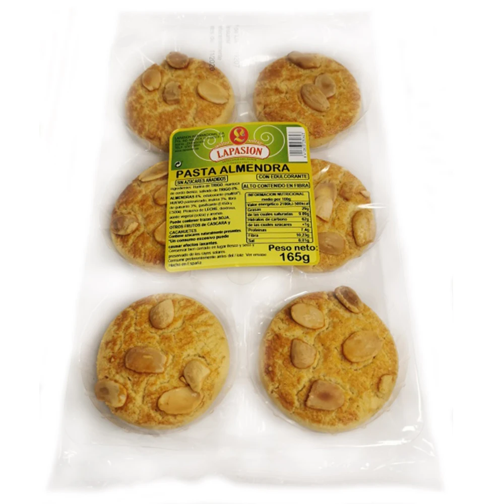 Sugar free biscuit with round shape decorated with almond 165g for supermarkets