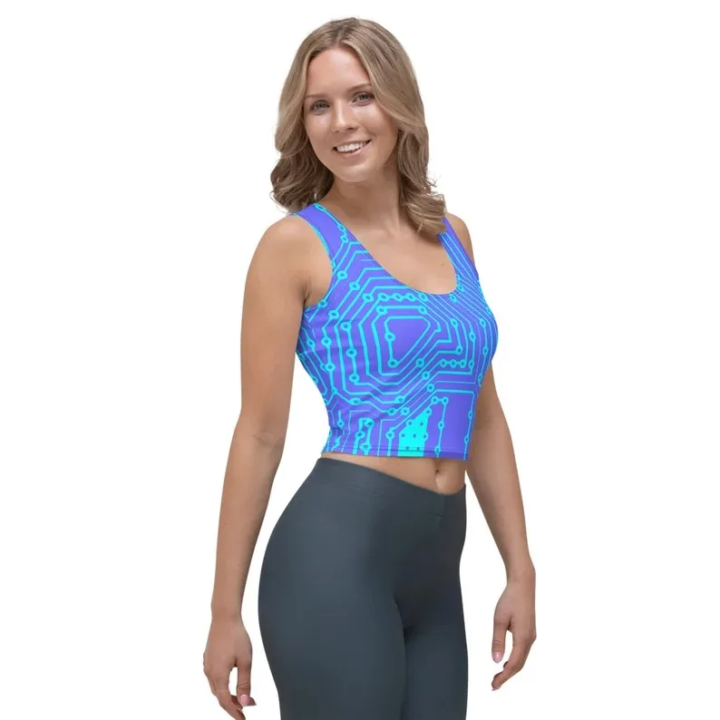 Circuit Board Crop Top Cyber Goth Tank Top Women Cyberpunk Clothing Rave Outfit Festival Outfit Edm Futuristic Clothing Women