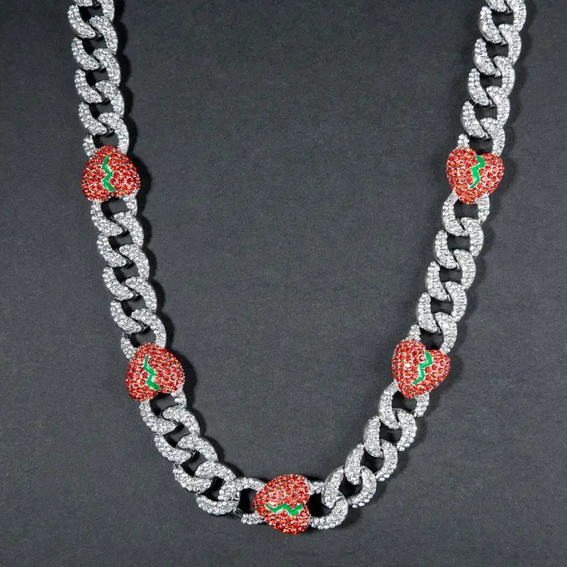 High Quality Men Fashion Heart Broken Lab Grown Diamond 14K Solid White Gold Cuban Link Chain Hip Hop Iced Out Necklace Jewelry