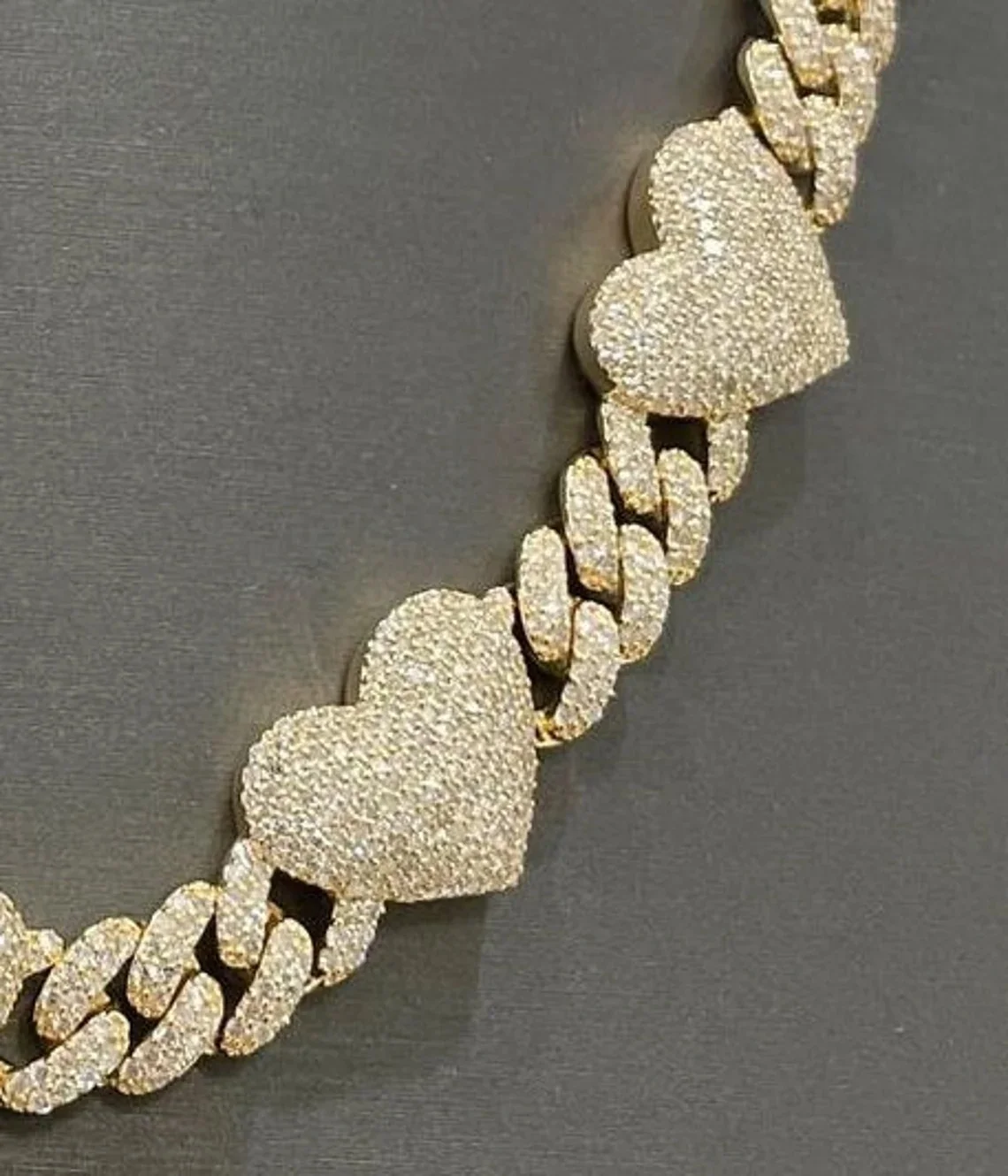 16 Inches Luxury Heart Charm Moissanite Diamond Rose Yellow Gold Plated Cuban Link Iced Choker Necklace Designer Fine Chain