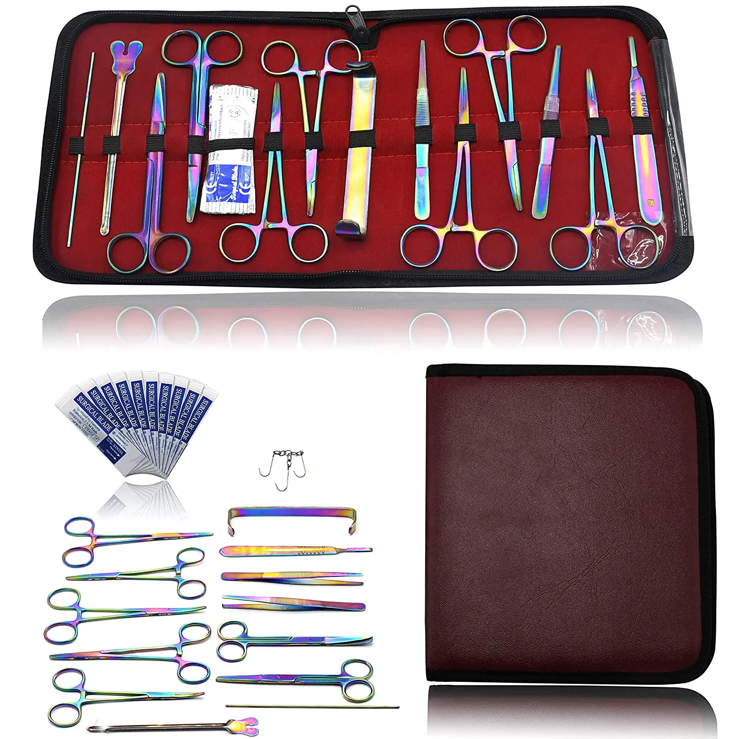 Set of 13 Pieces Basic Surgical Forceps Scissors Needle Holder Kit Stainless Steel Box Instruments
