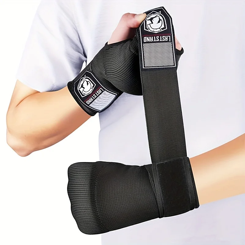 MMA Half-Finger Gel Boxing Glove Sanda Muay Thai Training Accessory with Long Wrist Strap and Hand Wrap Inner Glove
