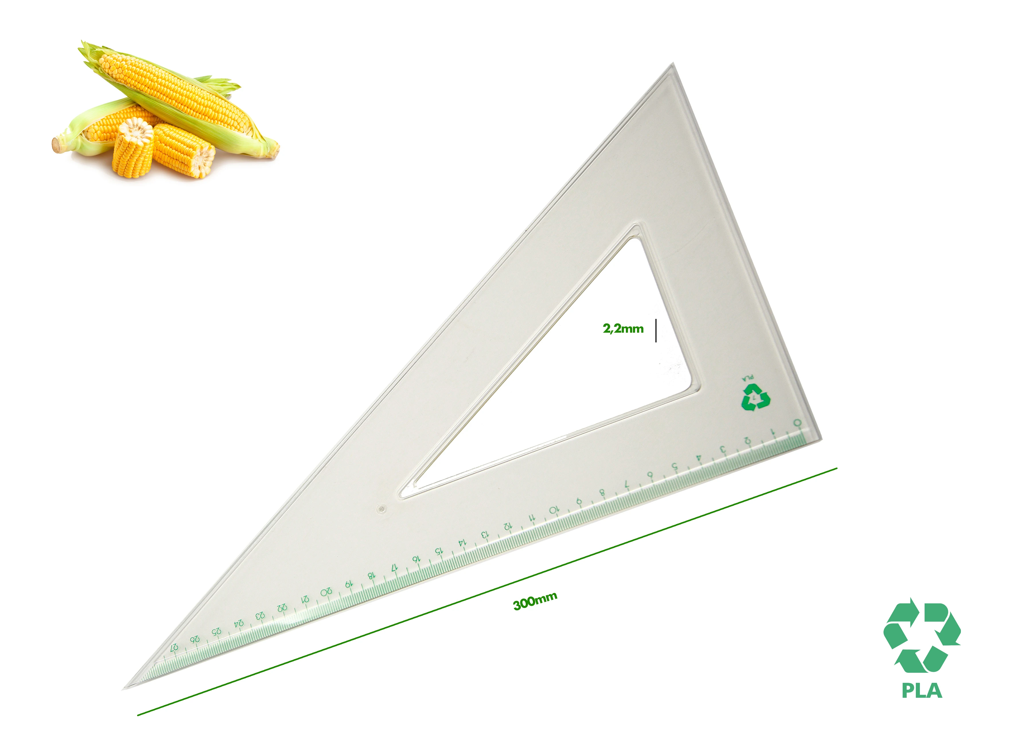 office item compostable PLA polylacticacid biodegradable plastic set square 30 cm 60 degree for school