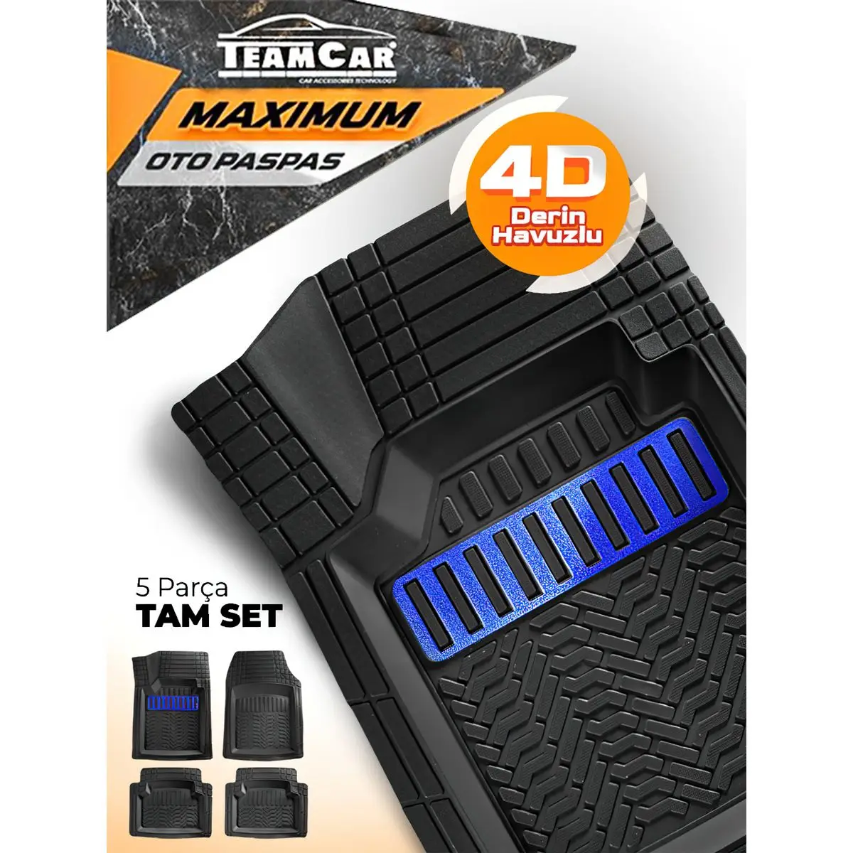 Teamcar Full set 4 D Car  Floor mats Universal with Black - Blue Carboned mats Pvc odorless For all Models car fitment