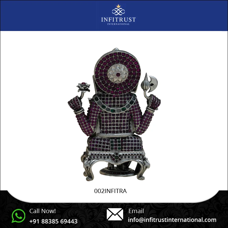 Metal Crafts Custom Design 925 Sterling Silver Antique Style Small Ganesha Idol Figurine for Home Pooja Living Room at Best Cost