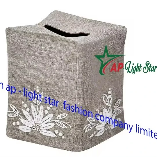 Vietnam High Quality Embroidered Tissue Box Cover Luxury Kitchen Wood Bamboo Plastic Square Storage Organizer for Home Use