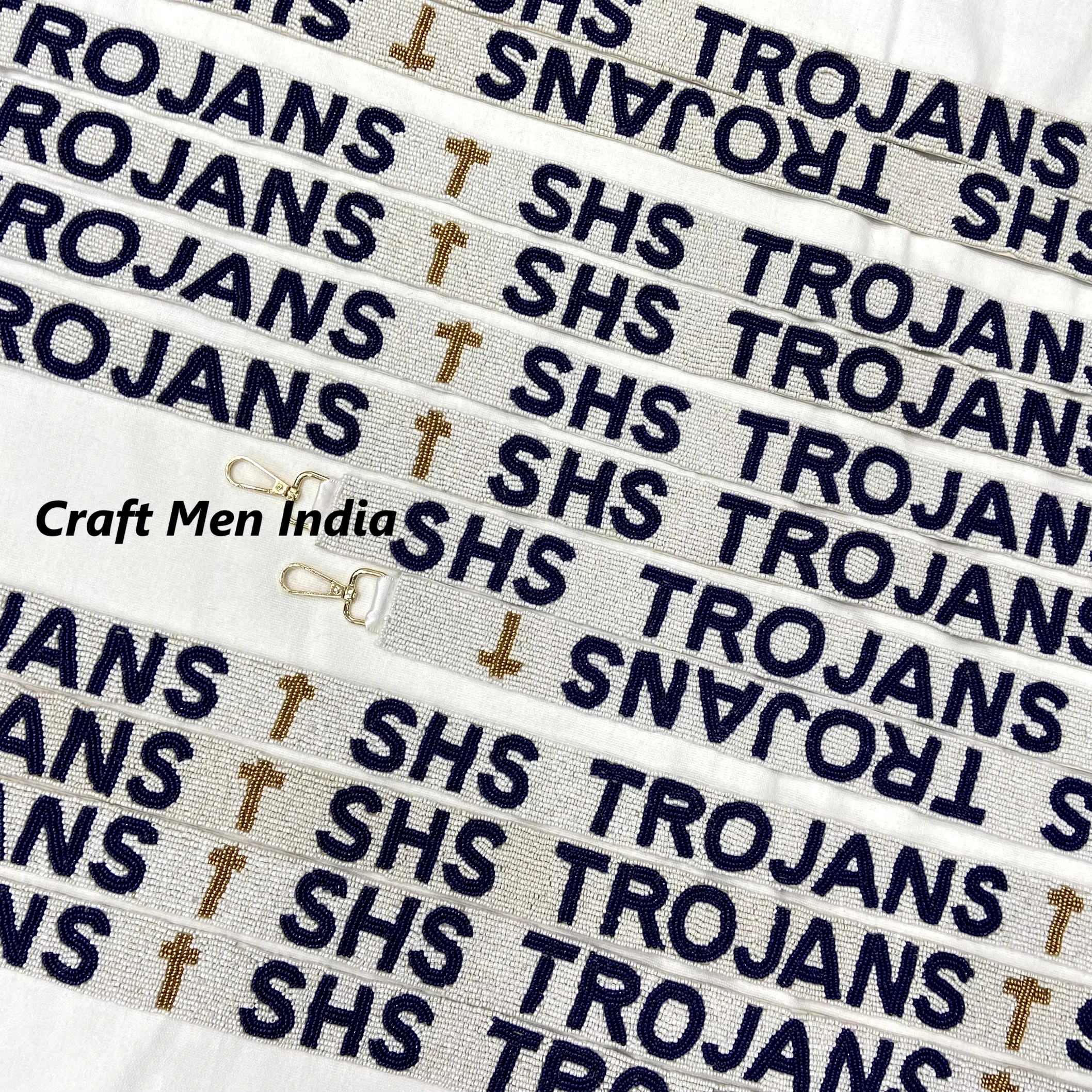 Custom SHS TROJANS Gameday Strap Stylish White Blue Beaded Purse Accessory Unique Sports Fashion Earrings
